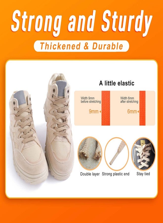 VSUDO Upgrade 43" Double Layer Weave Flat Shoelaces, 5/16" Wide Flat Shoe Laces for Adults & Kids Sneakers or Athletic Shoes [2 Pairs-Tan-110CM] - Image 3